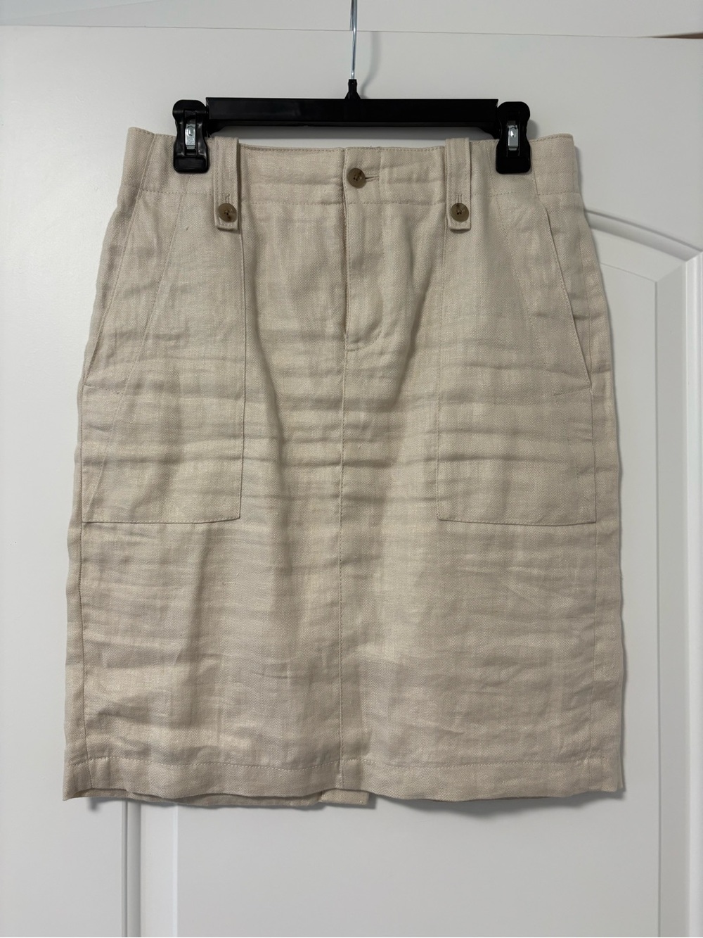 J. Crew Cream Linen Pencil Skirt with Patch Pockets